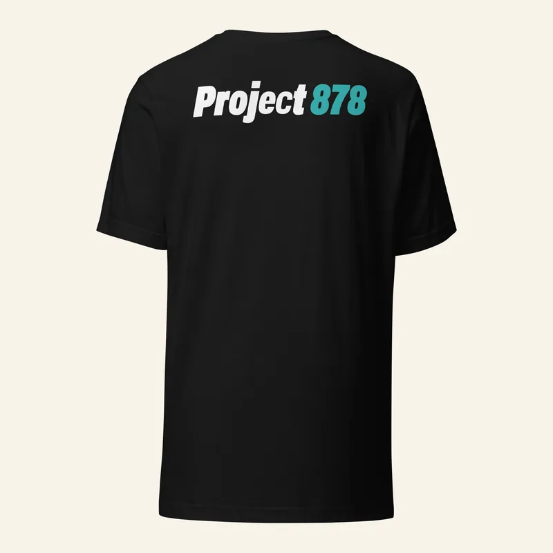 Black premium tee, back, with a large Project 878 logo