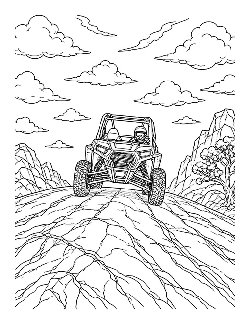 Sneak peek coloring page: a side-by-side climbing red-rock slickrock trail