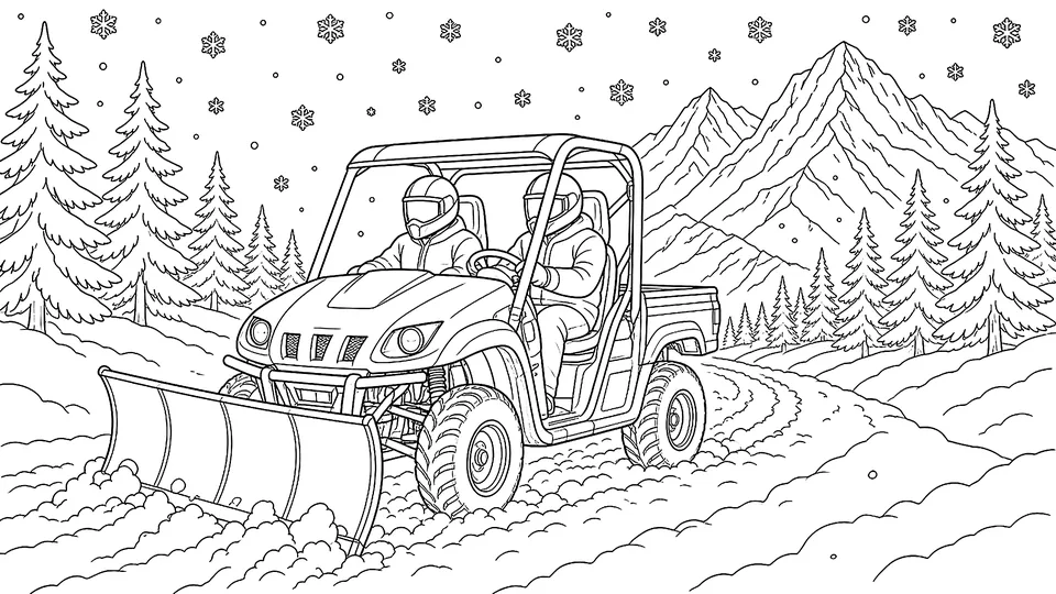 Sample page: a side-by-side with a snow plow on a mountain trail